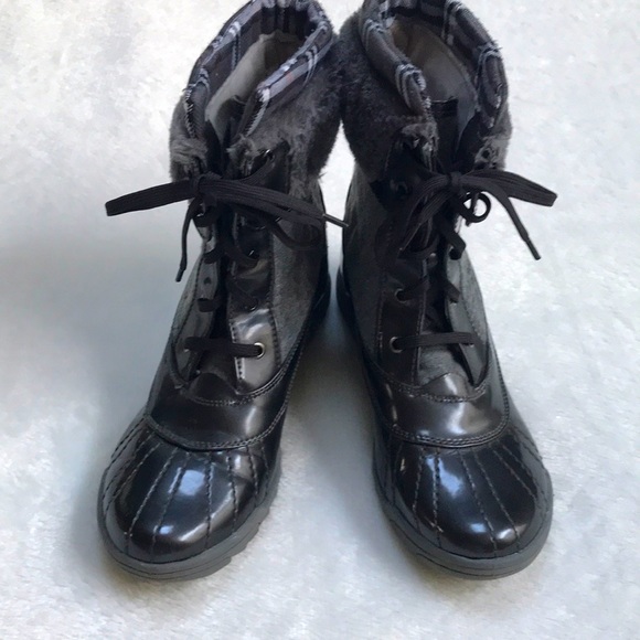 Anne Klein Sport Shoes - Anne Klein Sport Grania Snow Boots w/Pewter Plaid Faux Fur Mid Calf Women’s 8M